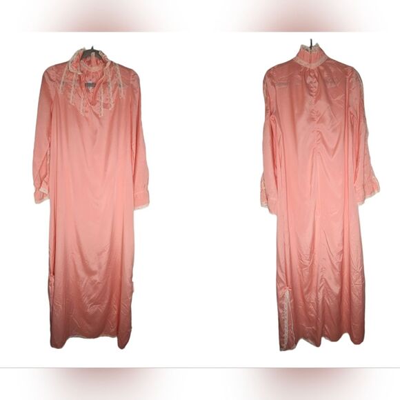 Women's Vintage Eve Stillman Lord & Taylor Peach Pink Lace Nightgown - Picture 1 of 9